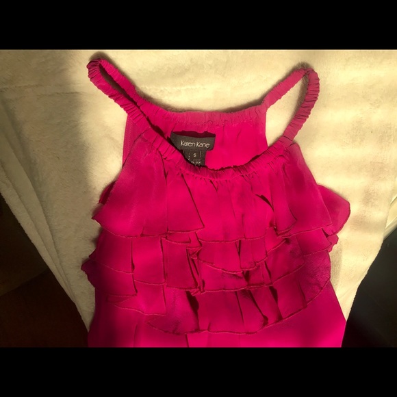 Karen Kane BRAND NEW hot pink, silk, ruffled top - Picture 3 of 5